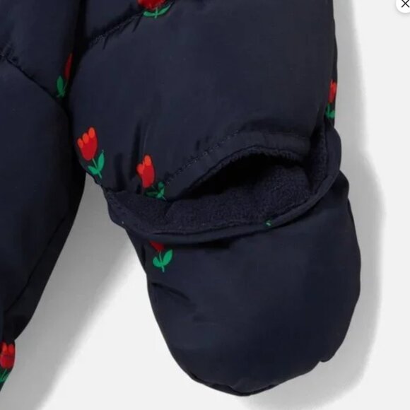 Jacadi Baby pilot snowsuit Puffer Onesie- Navy & red tulips- NWOT - 3M - Picture 5 of 5